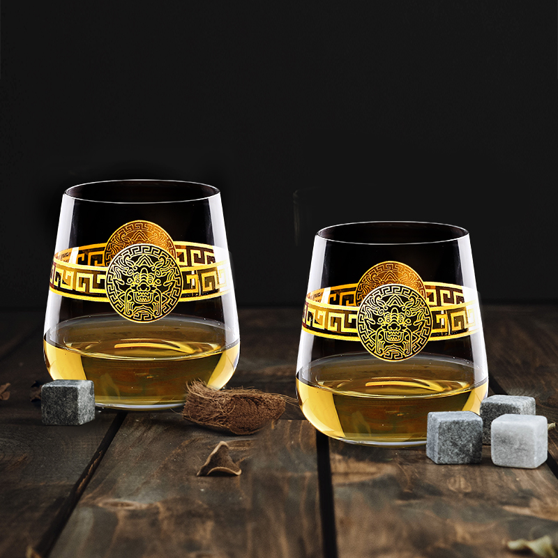 高斯（Glass）捷克水晶玻璃轻奢洋酒杯高档龙年高端威士忌酒杯礼盒套装 对杯礼盒 22K真金龙