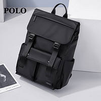 POLO双肩包男士大容量旅行背包男书包出差17.3英寸电脑包男商务包 黑色