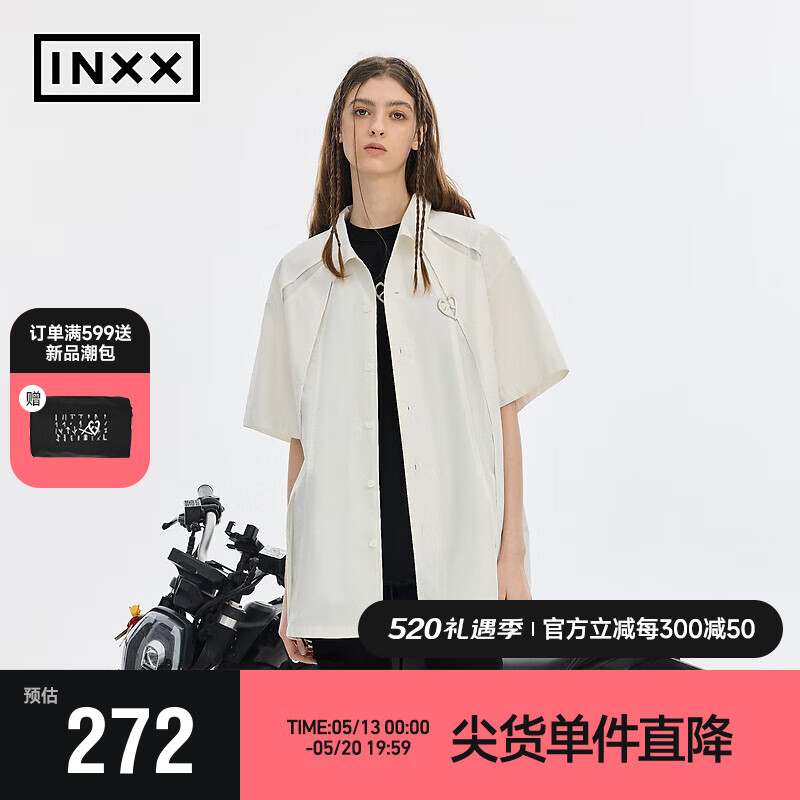 英克斯（inxx）APYD 美式复古拼接衬衣男解构分割假两件短袖衬衫无性别 白色 XL