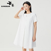 哥弟【GD】新中式肌理感短袖A字中长款纯棉连衣裙1500487 原生白 S (2码)