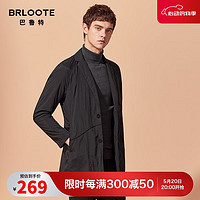 Brloote/巴鲁特 棉衣男时尚肌理风棉服男士中长款夹棉外套冬装 黑色 190/108A