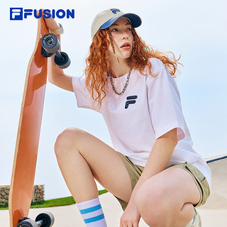 FILA 斐乐 FUSION斐乐潮牌情侣款针织短袖T男2024夏新款多彩纯棉T恤女