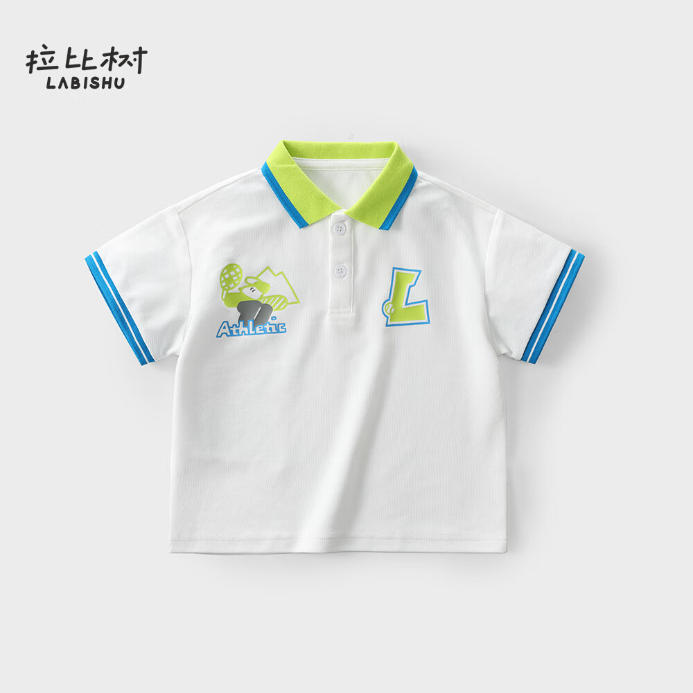 拉比树童装男童运动短袖Polo衫2024年夏季男宝宝休闲宽松短袖T恤潮 白色 110cm