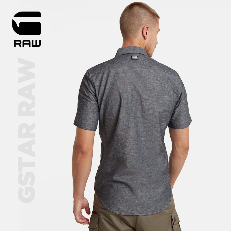 G-STAR RAW2024衬衫短袖外套夏季透气Marine男士亚麻竹节修身D19751 藏蓝/奶白 XS