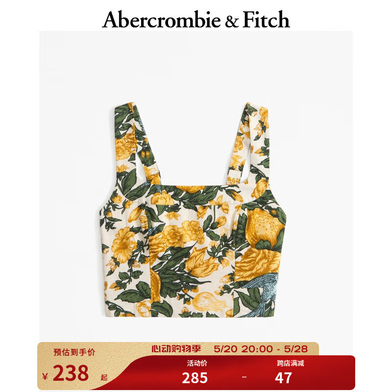 ABERCROMBIE & FITCH女装 24春夏复古美式亚麻混纺辣妹套装背心上衣 KI140-4175 黄色碎花 XXS (160/80A)