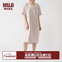 无印良品MUJI 女式 凉感天竺编织 短袖家居睡裙 女夏季 FD13CC4S 米色条纹 L-XL（170/92A）