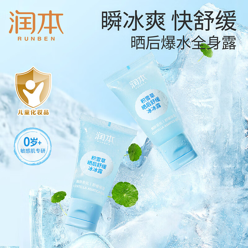 RUNBEN 润本 婴儿积雪草晒后舒缓冰露学生儿童夏季补水润肤乳保湿清爽身体乳 30g 2支