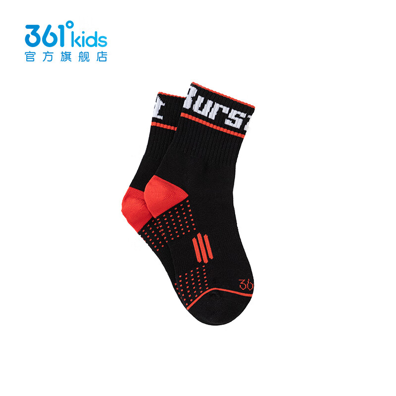 361°361度童装中性平板长袜2024年春季中大童袜子 黑色/红色 4