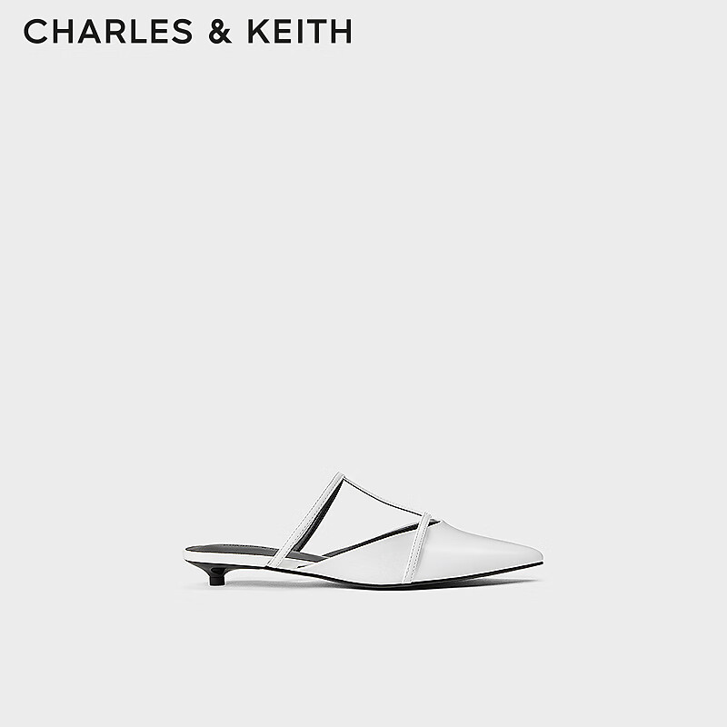 CHARLES&KEITH24夏法式气质尖头平底穆勒拖鞋女CK1-71720071 White白色 35