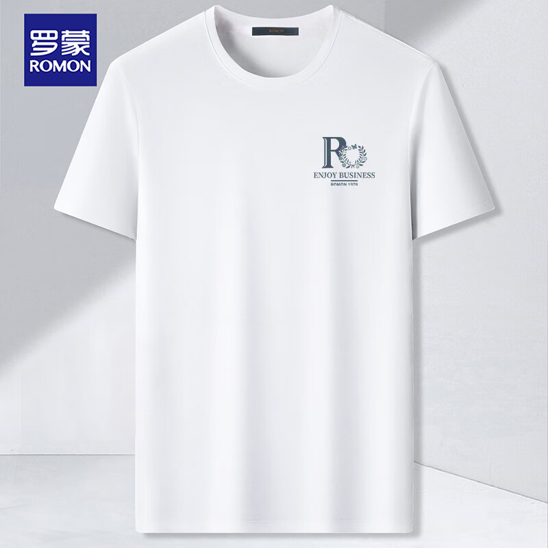 罗蒙（ROMON）冰丝感短袖T恤男士2024夏季休闲宽松弹力透气打底衫男M016白色XL