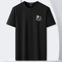 罗蒙（ROMON）冰丝感短袖T恤男士2024夏季休闲宽松弹力透气打底衫男M016黑色2XL