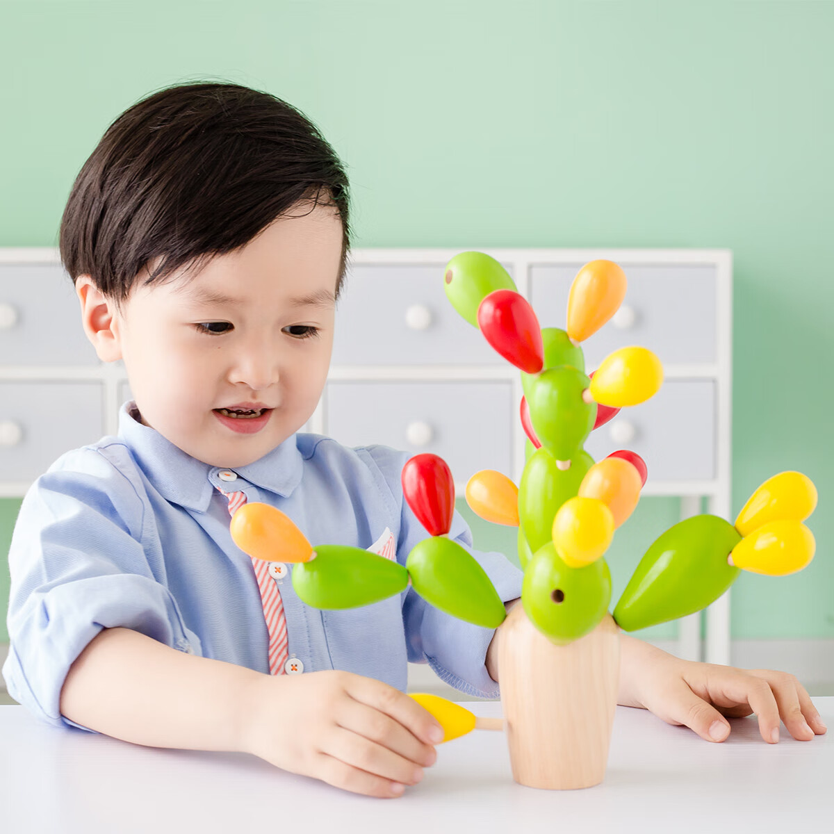 木马智慧玩具趣味积木桌游拼插平衡感训练亲子婴幼桌面玩具仙人球