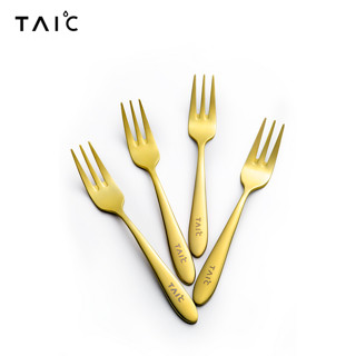 TAIC 太可纯钛叉子餐具套装家用餐叉西餐主餐叉水果沙拉牛排叉 纯钛餐叉4支装（莫奈·流光金）