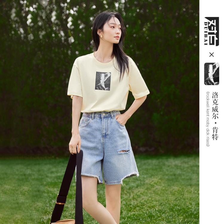 【凯伊莱文联名】2024年夏装联名烫画印花工艺女式短袖T恤