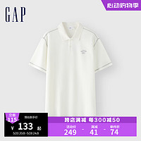 Gap男装2024夏季华夫格肌理明线短袖polo领简约上衣463260 白色 180/100A(XL) 亚洲尺码