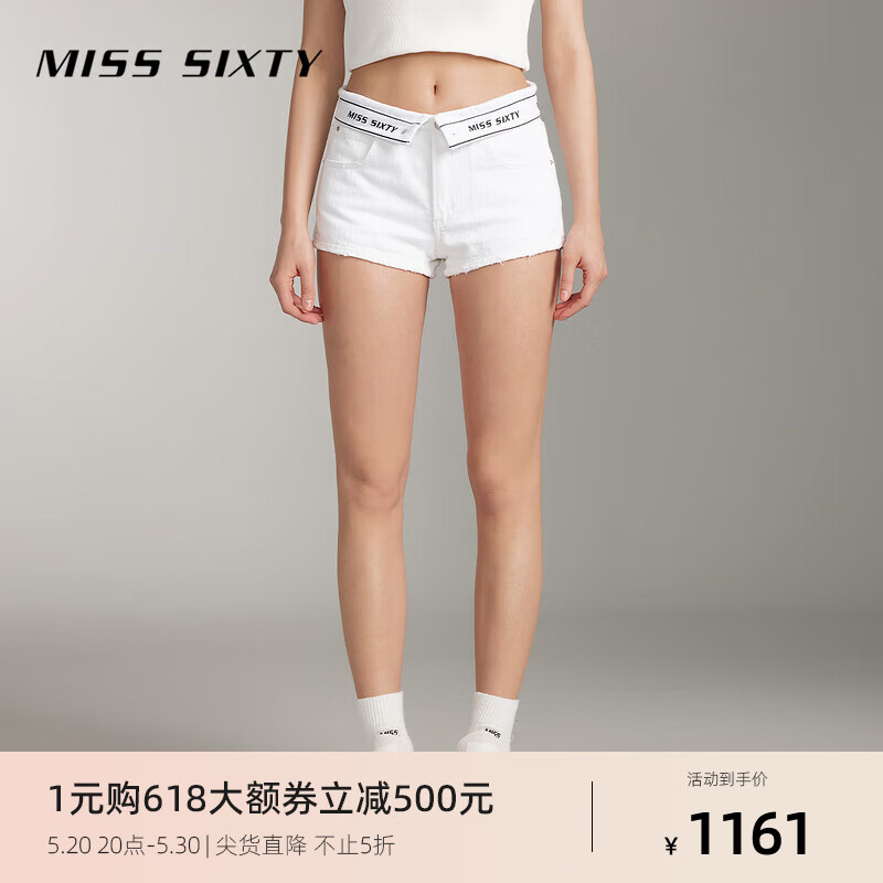 MISS SIXTY2024夏季白色牛仔短裤女个性翻腰设计显瘦性感热裤 白色 23