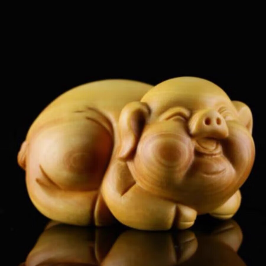 仙将黄杨木雕动物小猪摆件手把件雕刻工艺家居饰品木刻茶宠福气 福猪6cm