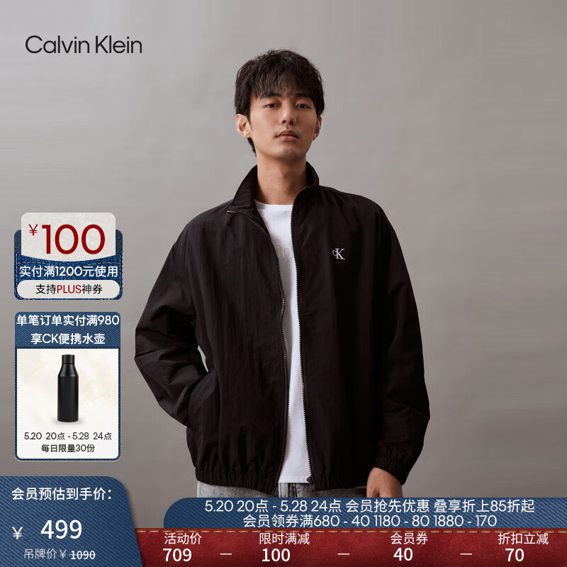 Calvin Klein Jeans夏季男女中性简约ck刺绣户外休闲单夹克外套J400284 BEH-太空黑 XL