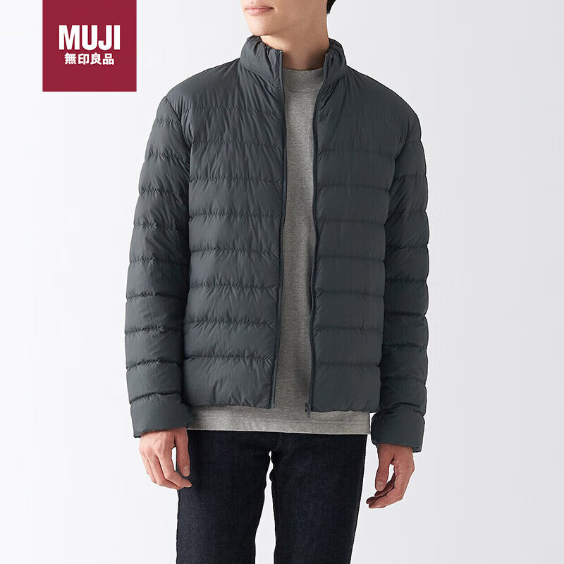 无印良品（MUJI）男式 便携式 立领羽绒夹克 ADE02C2A 羽绒服 深灰色 XL 