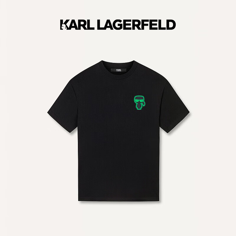 Karl Lagerfeld卡尔拉格斐轻奢老佛爷男装 2024夏款logo刺绣T恤老佛爷241N1719 黑色 50