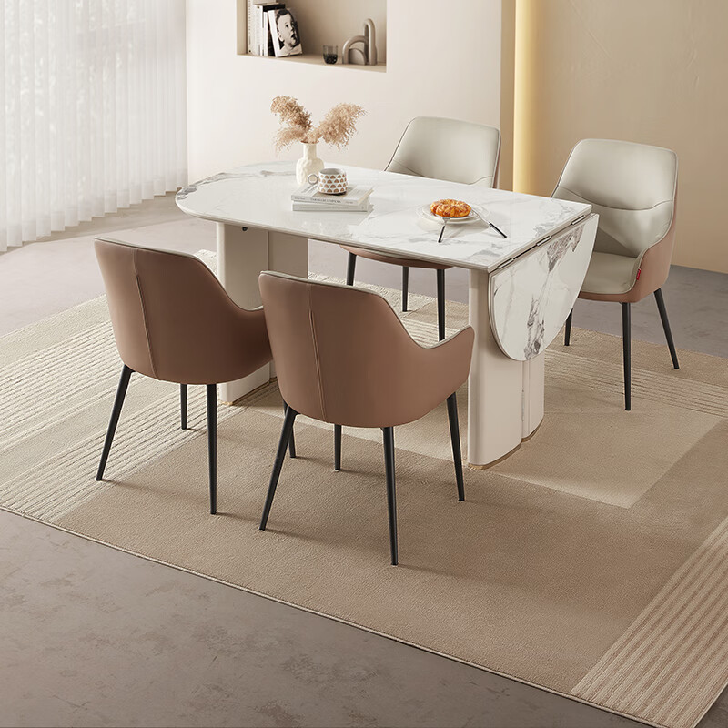 顾家家居（KUKA）法式奶油风岩板餐桌椅组合可折叠小户型家用饭桌PT7087T 折叠餐桌+云朵餐椅*4
