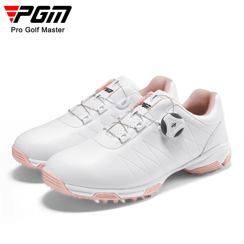 PGM 高尔夫球鞋 女款运动鞋 防侧滑钉鞋 防水鞋子 XZ082-粉色B【旋扣鞋带】 35码
