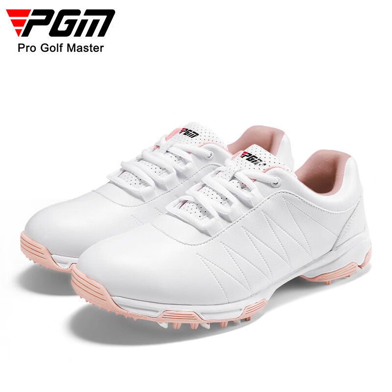 PGM 高尔夫球鞋 女款运动鞋 防侧滑钉鞋 防水鞋子 XZ082-粉色B【普通鞋带】 39码