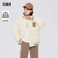 Semir 森馬 羽絨服女棒球領刺繡學院風冬季寬松薄外套潮酷復古風新款