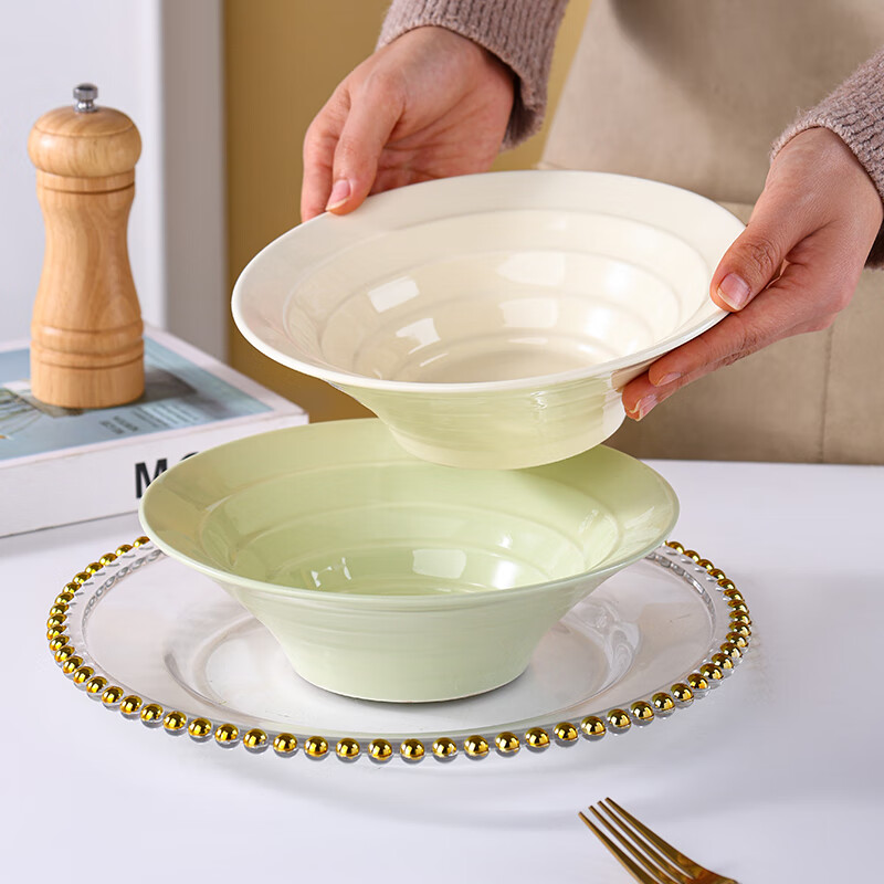 洁雅杰陶瓷汤碗大号家用拉面碗釉下彩8英寸大碗 汤盆 泡面碗  2只装 花色
