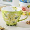 CERAMICS 佩爾森 陶瓷馬克杯咖啡杯大容量水杯子早餐杯辦公室杯手繪浮雕 綠色