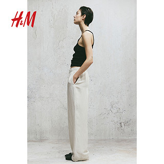 H&M HM2024春季新款女装亚麻混纺松紧腰阔腿长裤1138003