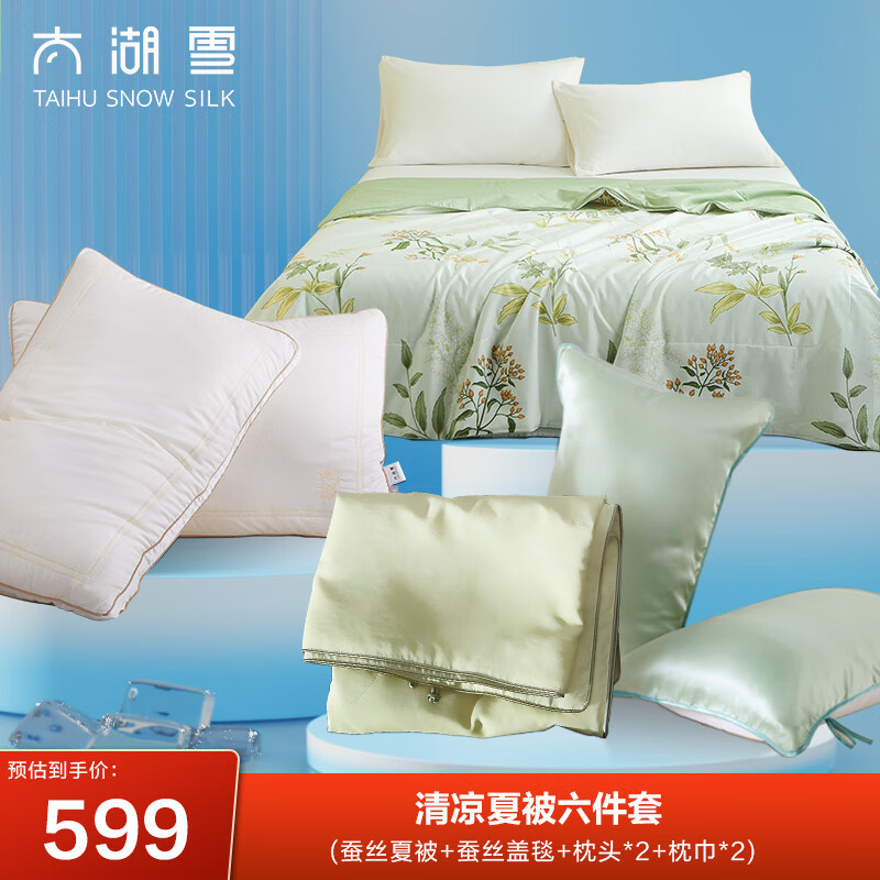 太湖雪 清凉一夏大礼包6件套 蚕丝夏被+盖毯+真丝枕套*2+真丝枕巾*2