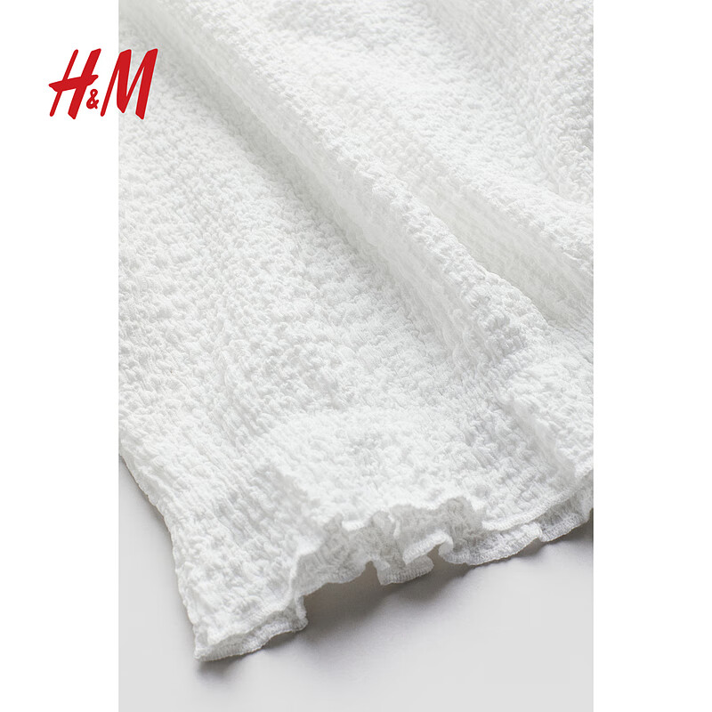 H&M童装女童T恤2024夏季六一儿童节汗布泡泡袖上衣1233604 白色 120/60