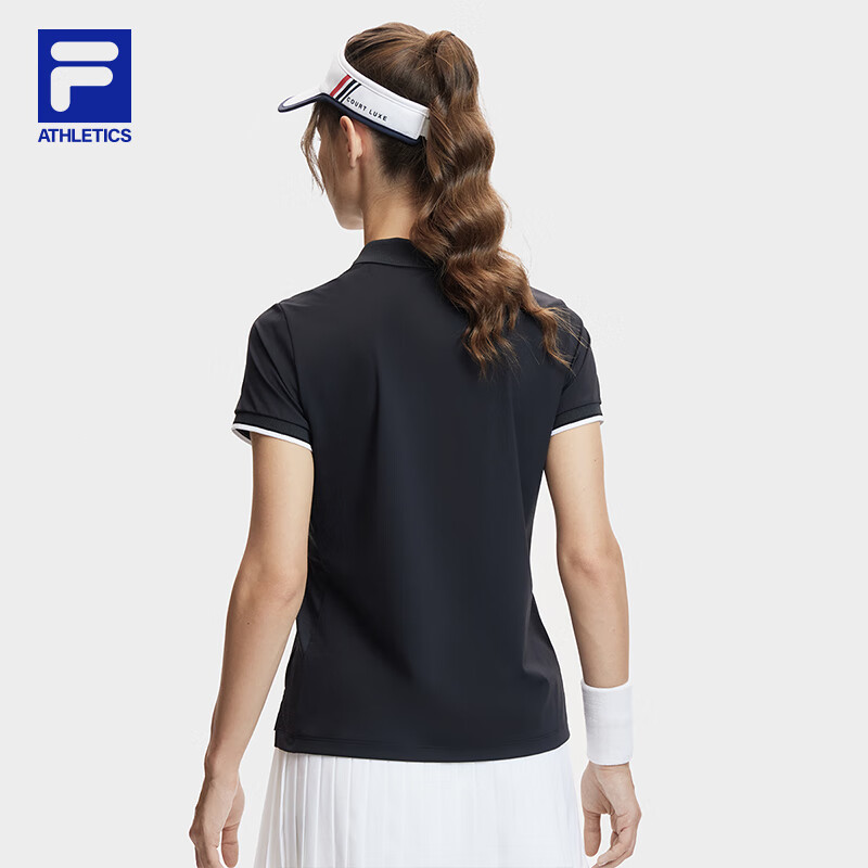 FILA 斐乐官方女装针织短袖POLO衫2024夏季新款网球运动短袖上衣女