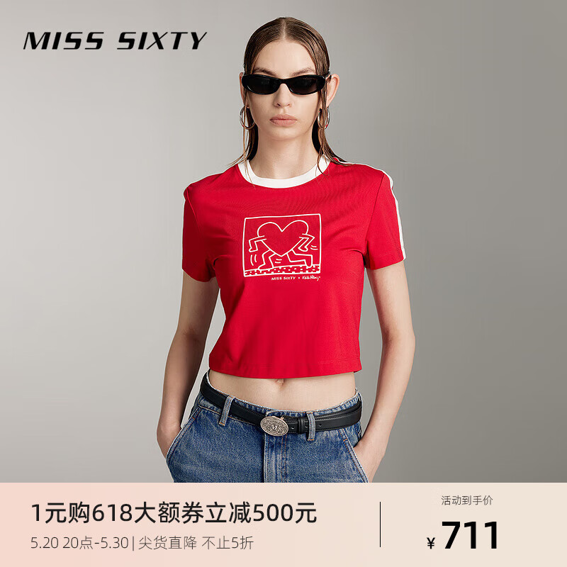 MISS SIXTY x Keith Haring 跨界合作系列2024夏季新款T恤女撞色