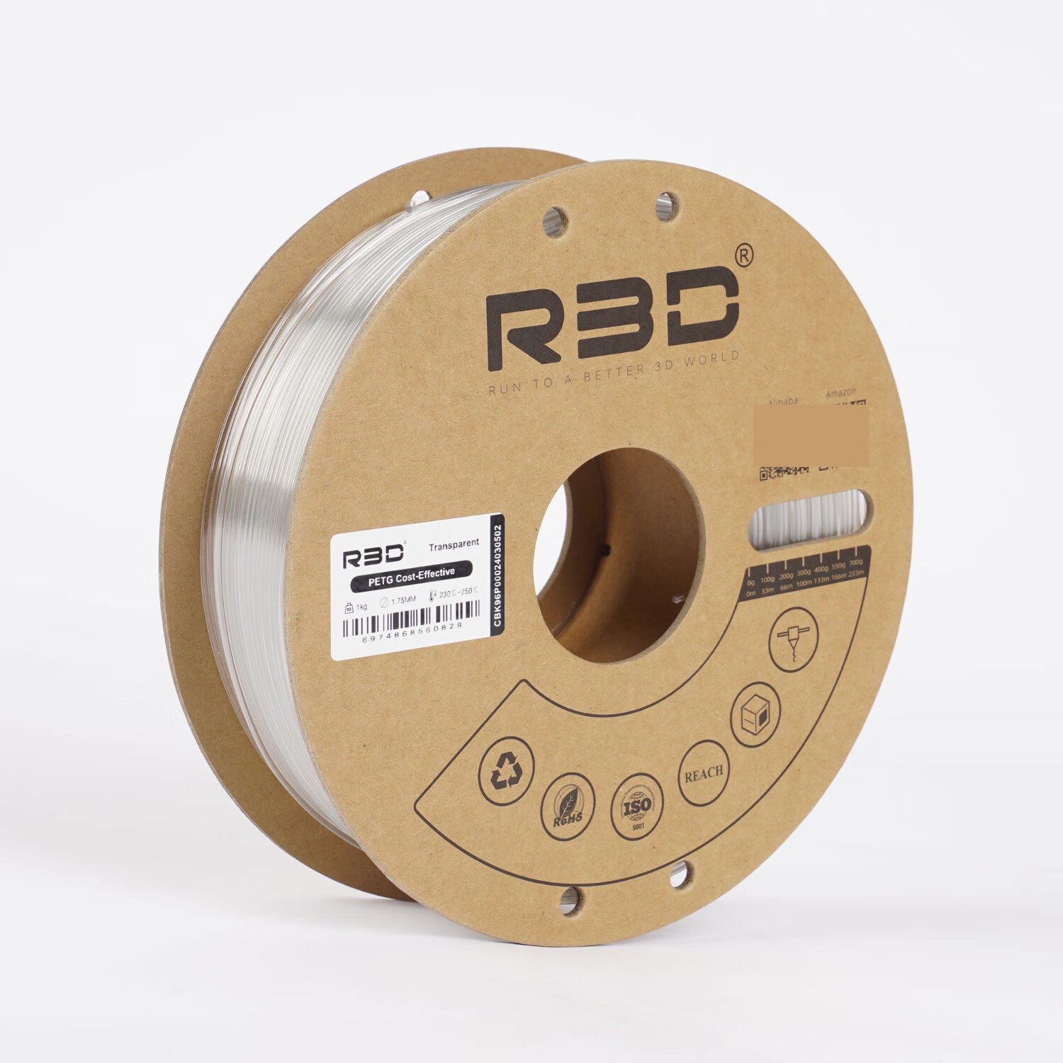 R3D【经济型】R3D耗材PETG拓竹适用出口外贸PLA材质耗材3D打印耗材高韧性打印1.75mm3D打印 【经济款】PETG 透明色 1kg【经济款】