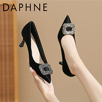 DAPHNE 達芙妮 黑色高跟鞋女細跟高級感小眾輕奢高端尖頭氣質不累腳的單鞋