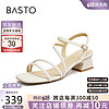 BASTO 百思圖 24夏同款復古休閑條帶羅馬粗跟女涼鞋TNE32BL4 米白 35