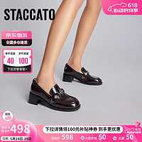 STACCATO 思加圖 春季英倫徽章飾扣樂福鞋粗跟一腳蹬女皮鞋S3721AA3 黑色 34