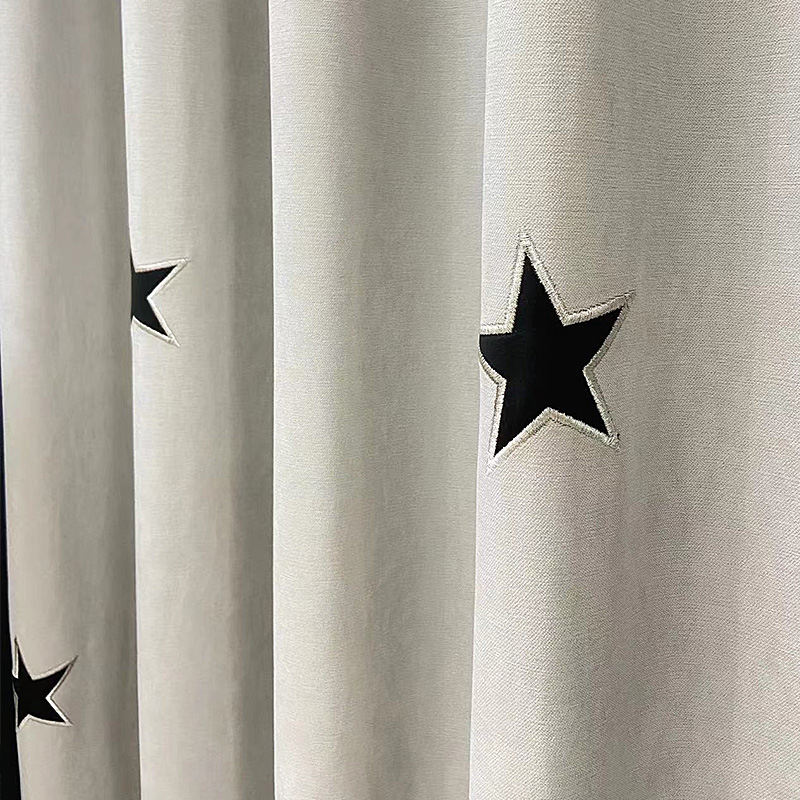 儿童房遮光星星卡通贴布绣花卧室飘窗成品窗帘满天星