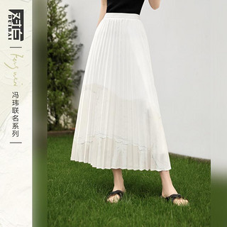 DUIBAI 对白 2024年夏装清新满印百褶松紧腰女式中长半身裙