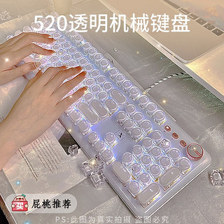 EWEADN 前行者 K520冰块透明机械键盘女生办公游戏专用有线水晶朋克复古圆键 白水晶