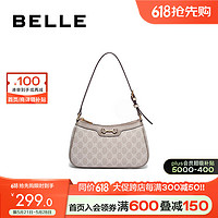 BeLLE 百麗 新款包包女禮復古腋下包女氣質老花單肩手提包X6645AX3 米色 F