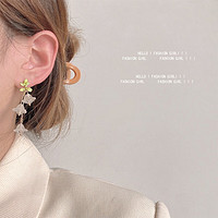 MOEFI 茉妃 925銀針手作設計感綠色烤漆花朵流蘇耳釘田園風耳飾耳環送閨蜜 花朵流蘇耳釘