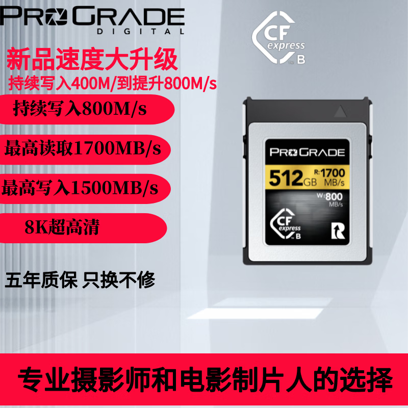 ProGradeDigital（铂格瑞）512GB CFexpress TypeB卡1700M/S佳能尼康富士RED专业级影像卡高速存储卡 512G+CFEB/SD读卡器