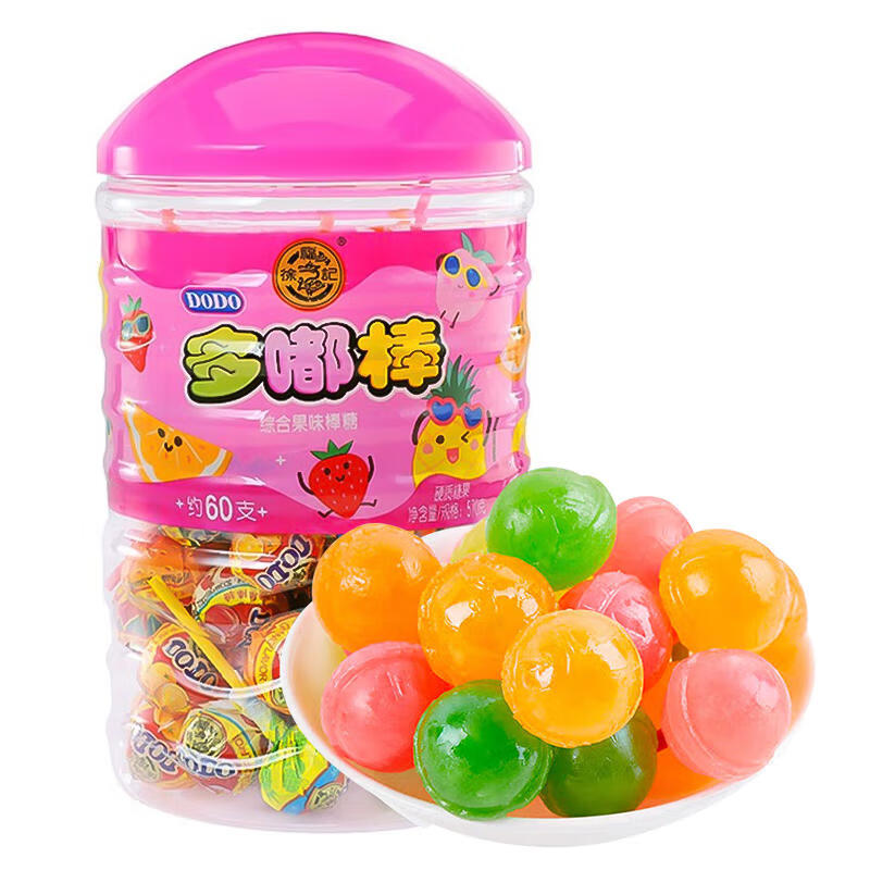 徐福记熊博士多嘟棒棒糖桶装水果味喜糖六一儿童节休闲零食品 果味多嘟棒570g/桶（约60支）