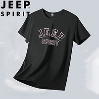 JEEP SPIRIT 吉普短袖T恤男士夏季半袖上衣休閑圓領純棉運動男裝 黑色 2XL