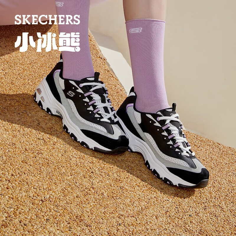 斯凯奇（Skechers）女鞋小冰熊熊猫鞋厚底增高老爹鞋运动鞋秋季休闲鞋896209 黑色/紫色/BKPR 38