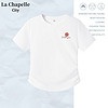La Chapelle City 拉夏貝爾抽褶正肩緊身短袖T恤女夏季2024年新款簡約運動風半袖 白-太陽小花K S