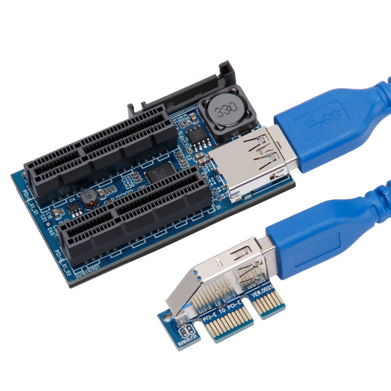 魔羯MOGE魔羯 PCIE一分二插槽转两路PCIEx4扩展转接板延长线  PCI-E X1转双路X4延长线  MC2222